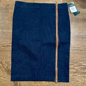 NWT Lauren Ralph Lauren Denim Pencil Skirt Size 6 Zip Front